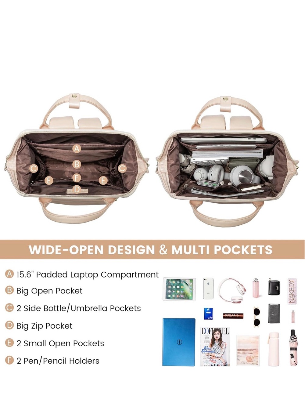 Women's Two-Tone Cream & Blush Backpack - Picture 4 of 6